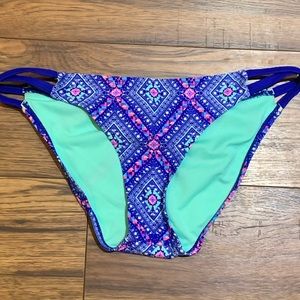 Blue Strappy Abstract Bikini Bottom Size Small